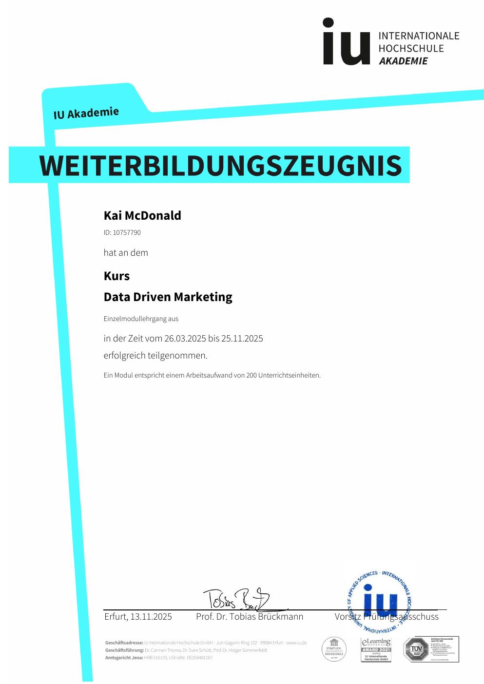Zertifikat Data & Analytics – Kai McDonald
